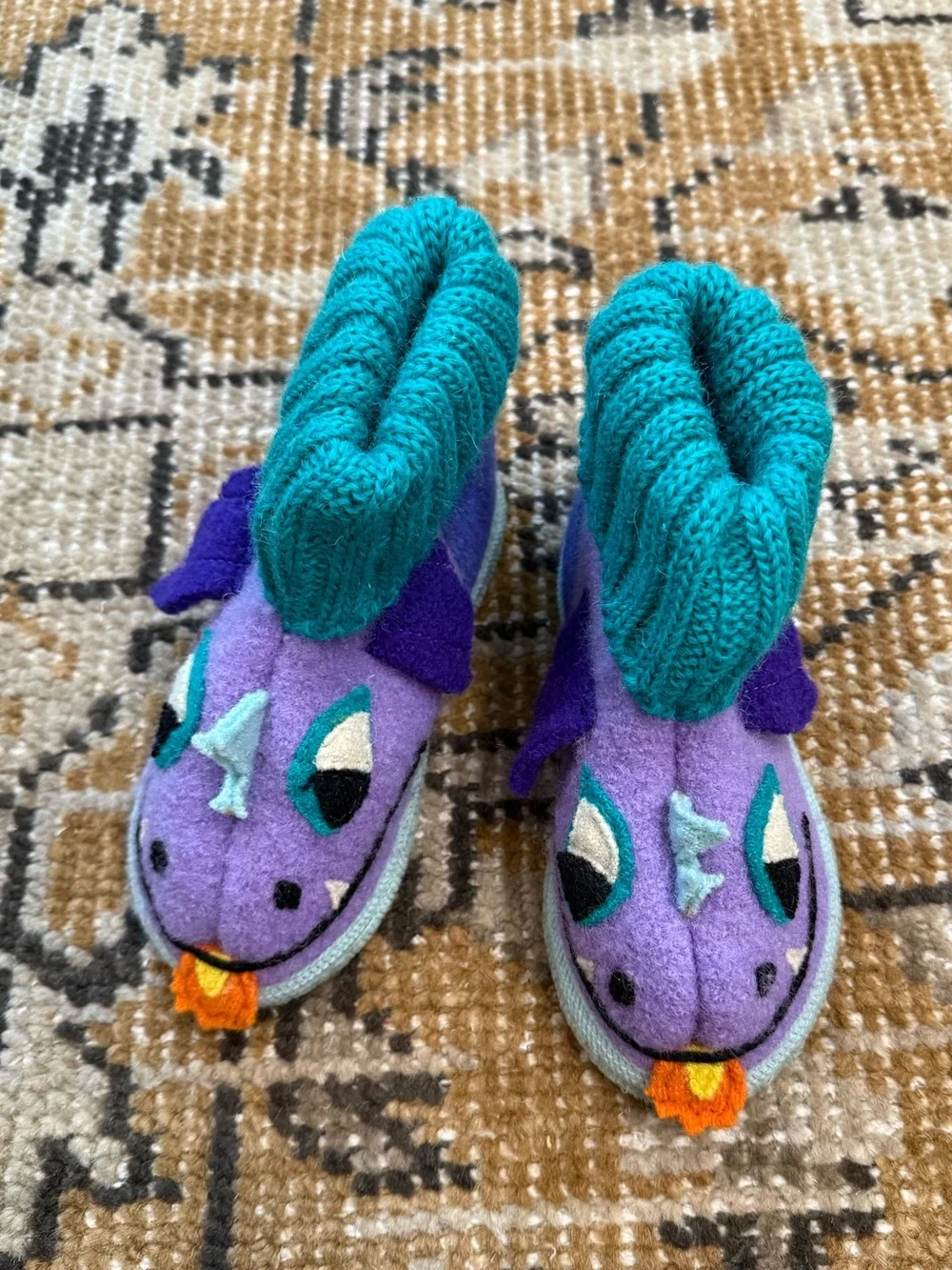 Purple Dragon Baby Booties with Teal Cuffs